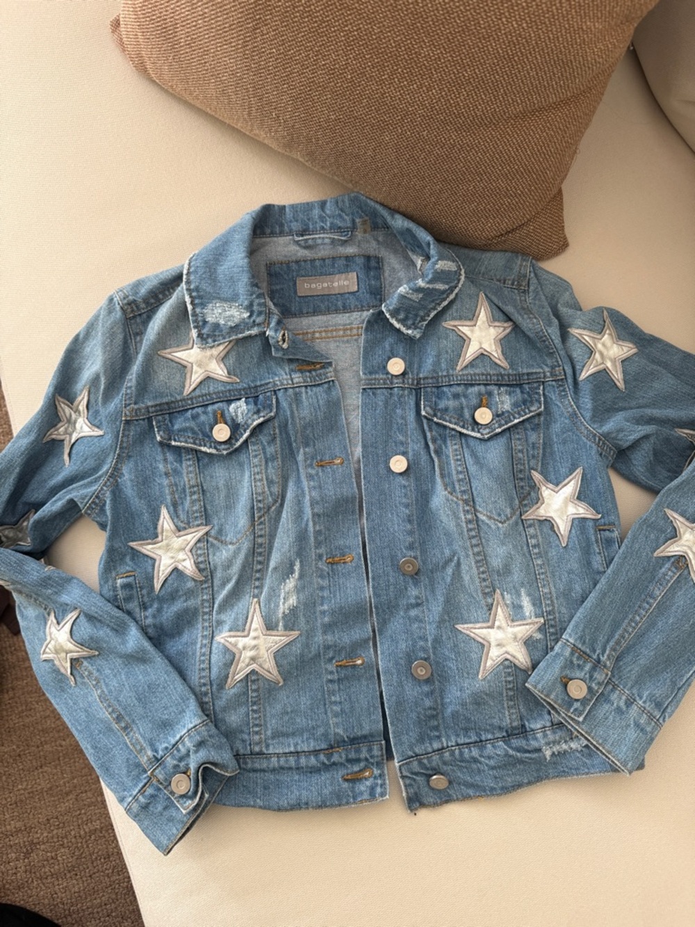 bagatelle Light Blue Denim Jacket with Silver Star Appliqués